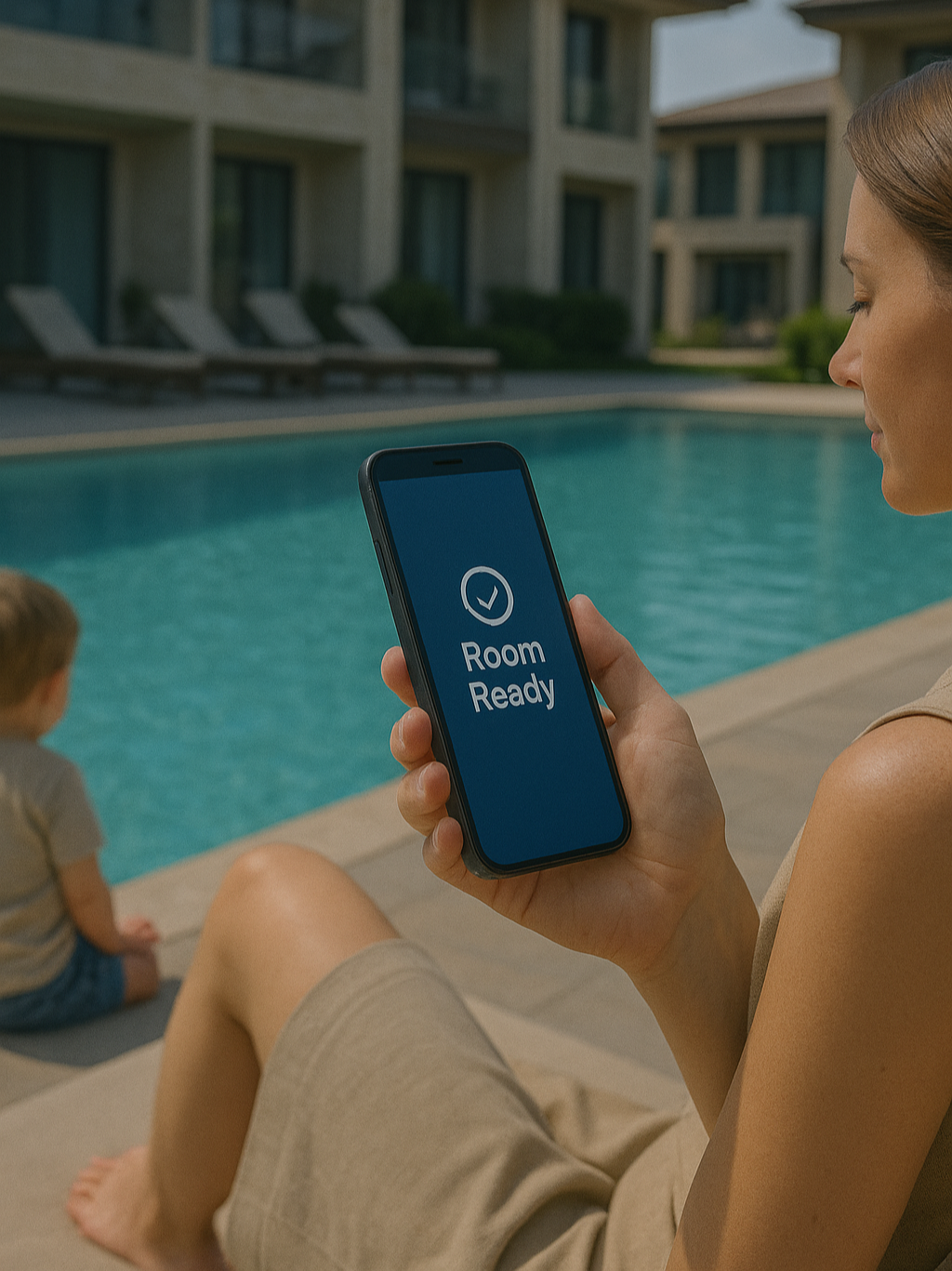 Guest using phone to manage hotel room services